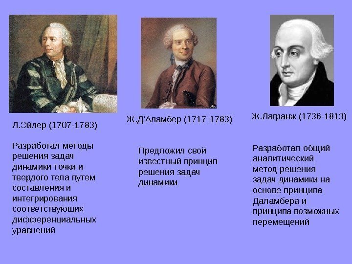   Л. Эйлер (1707 -1783) Ж. Д ’ Аламбер (1717 -1783) Ж. Лагранж