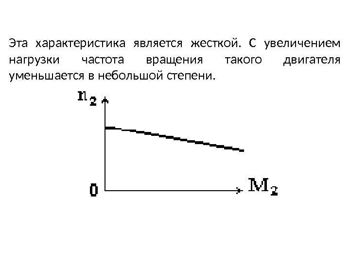 Эта характеристика является жесткой.  С увеличением нагрузки частота вращения такого двигателя уменьшается в