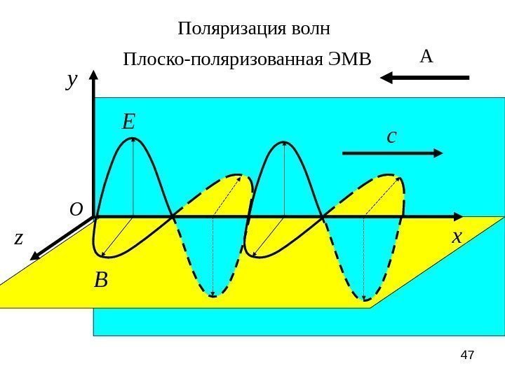 47 yz O x c E B А Плоско-поляризованная ЭМВ  Поляризация волн 