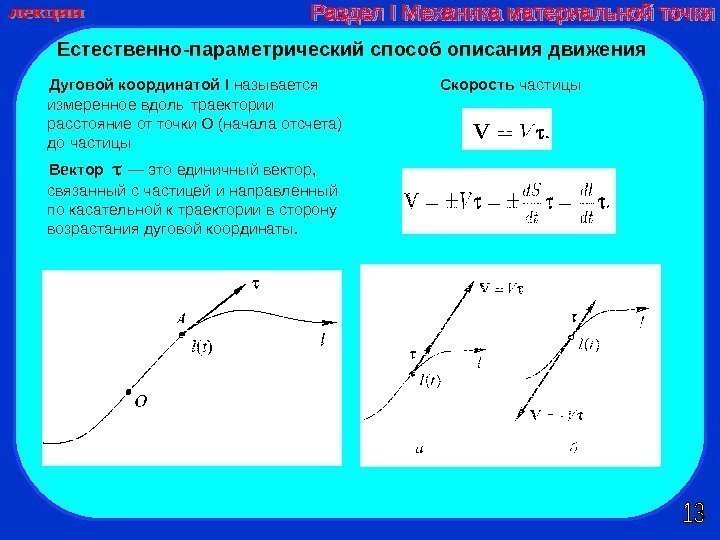   Естественно-параметрический способ описания движения Дуговой координатой I называется измеренное вдоль траектории расстояние