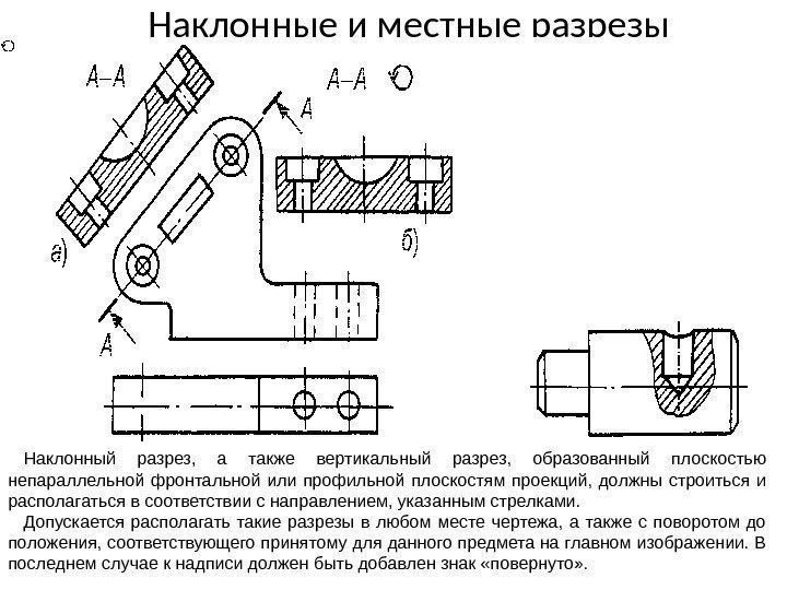 Наклонные и местные разрезы Наклонный разрез,  а также вертикальный разрез,  образованный плоскостью