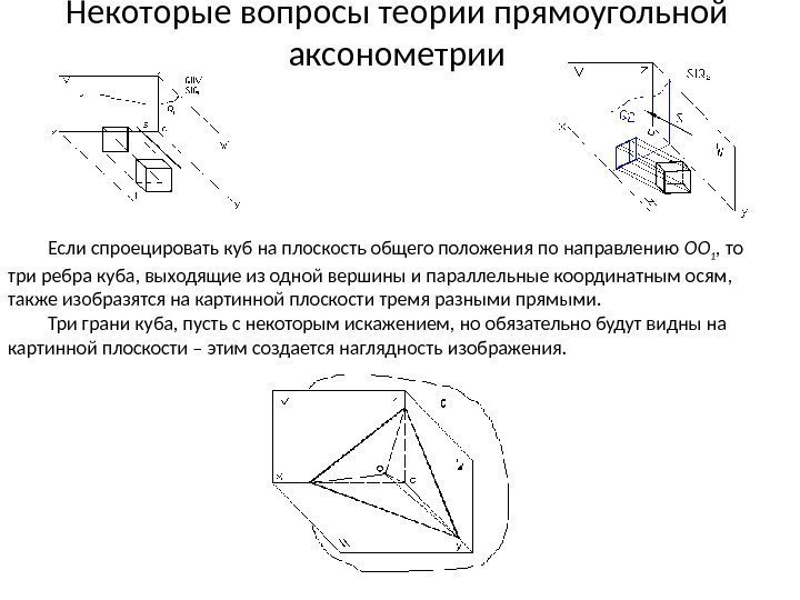 Некоторые вопросы теории прямоугольной аксонометрии Если спроецировать куб на плоскость общего положения по направлению