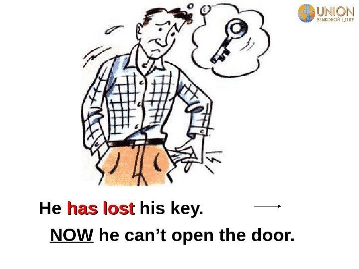   He has lost his key.    NOW he can’t open
