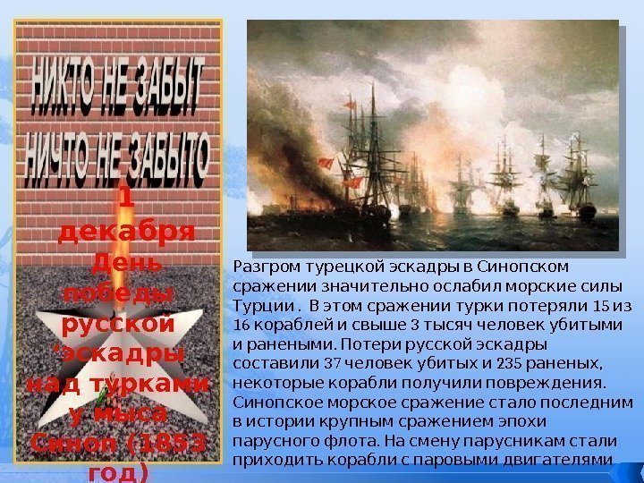 День победы синоп русской эскадры. Синопское сражение день воинской славы России. 1 Декабря день воинской славы России. 1 Декабря 1853г. Синопское сражение. 1 Декабря победа русской эскадры над турками у мыса Синоп.