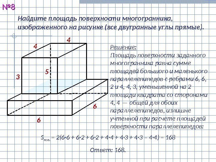 Найдите площадь многогранника изображенного