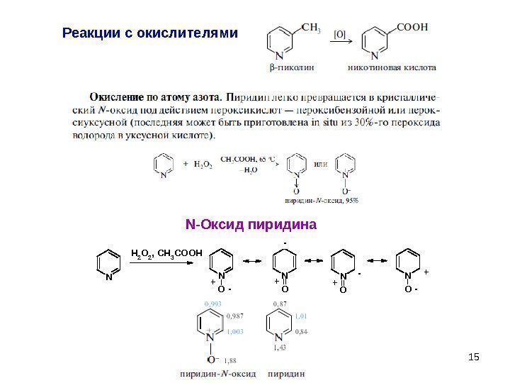 15 Реакции с окислителями. N H 2 O 2, CH 3 COOH N O