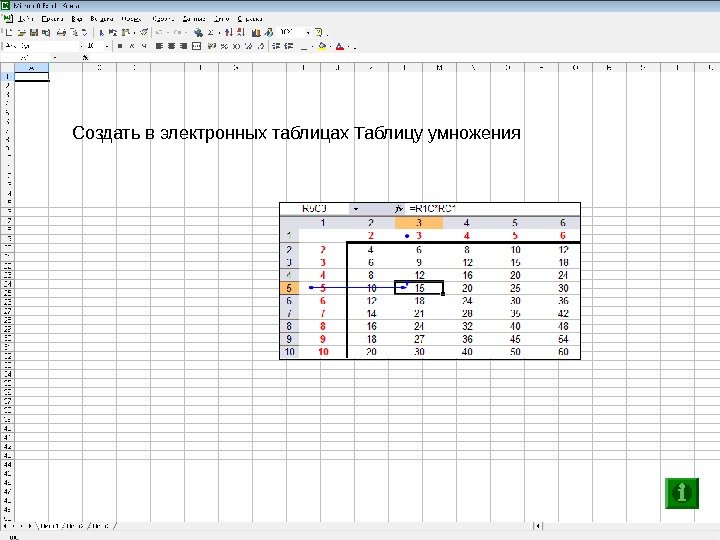 © Zhukova , 2012 Создать в электронных таблицах Таблицу умножения 