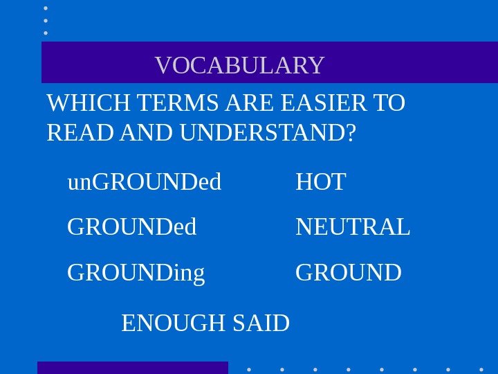   VOCABULARY WHICH TERMS ARE EASIER TO READ AND UNDERSTAND? un. GROUNDed GROUNDing