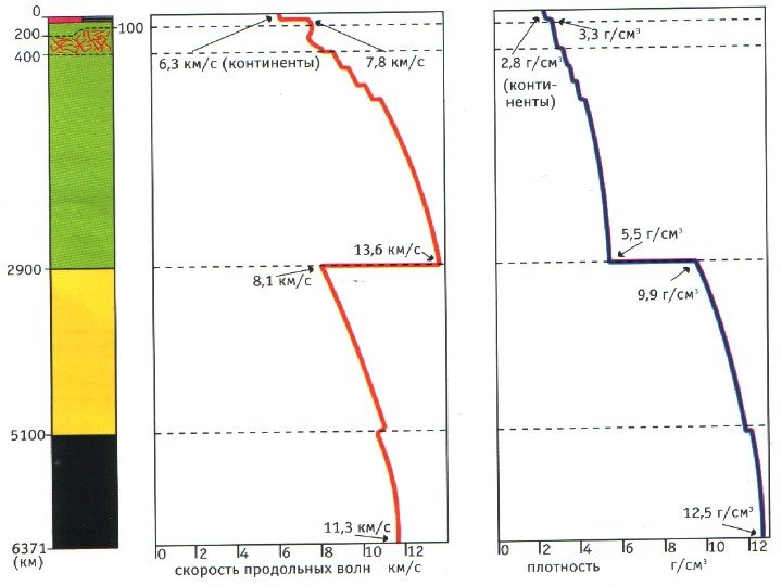 Скоростной и плотностной разрезы Земли 