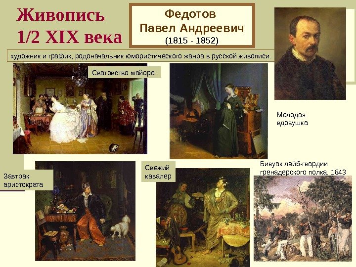  Живопись 1/2 XI Х века Федотов Павел Андреевич (1815 - 1852) художник