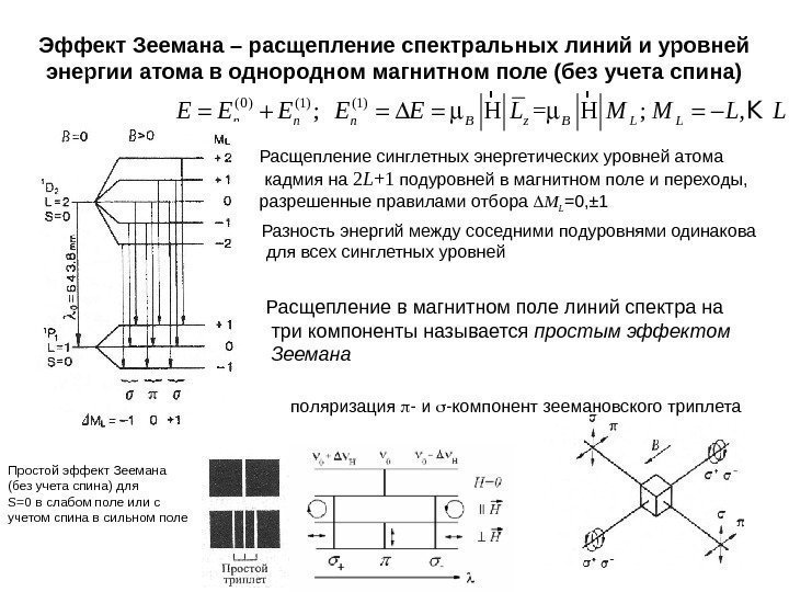 16 Эффект Зеемана – расщепление спектральных линий и уровней энергии атома в однородном магнитном