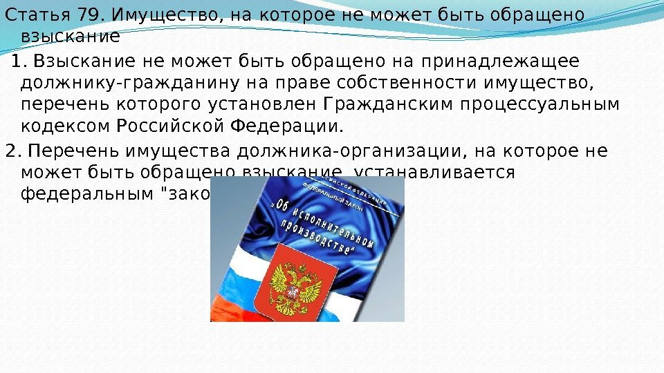 Статья 79. Имущество, на которое не может быть обращено взыскание  1. Взыскание не