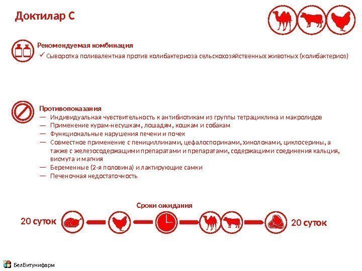 Рекомендуемая комбинация Сыворотка поливалентная против колибактериоза сельскохозяйственных животных (колибактериоз) Бел. Витунифарм Противопоказания — Индивидуальная