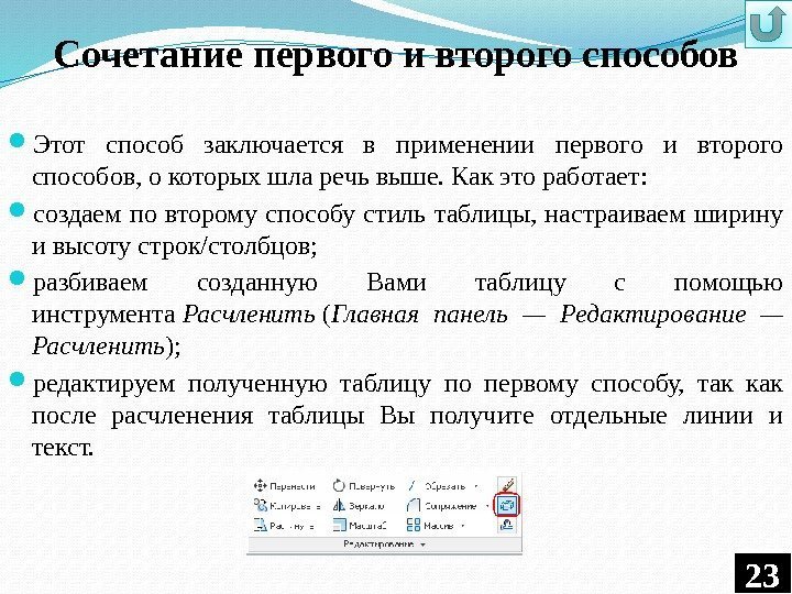 Сочетание первого и второго способов Этот способ заключается в применении первого и второго способов,