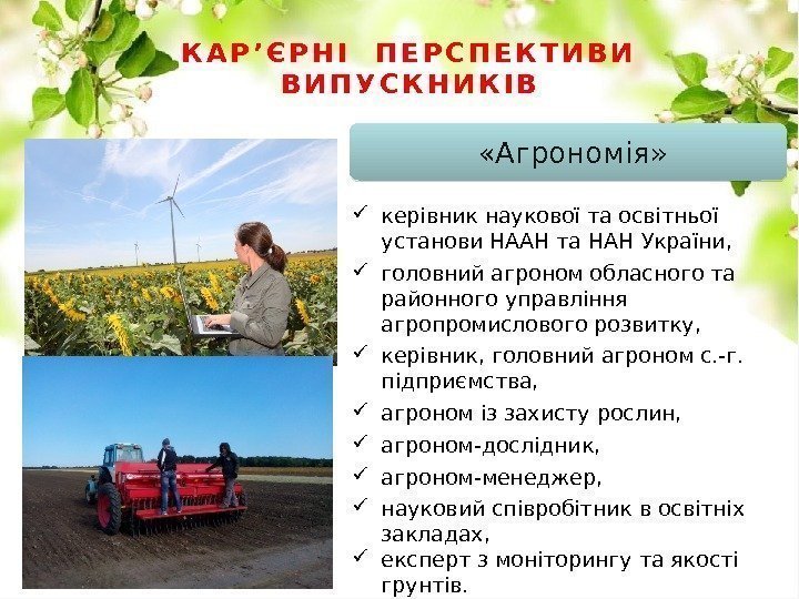   «Агрономія»  керівник наукової та освітньої установи НААН та НАН України, 