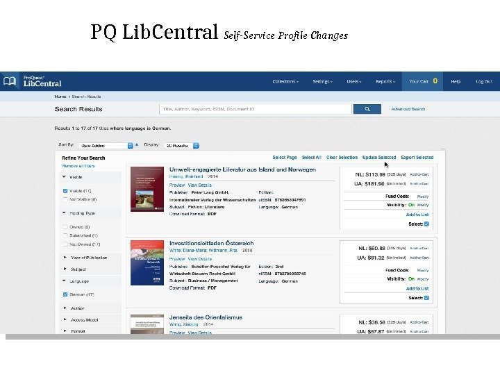 PQ Lib. Central Self-Service Profile Changes 
