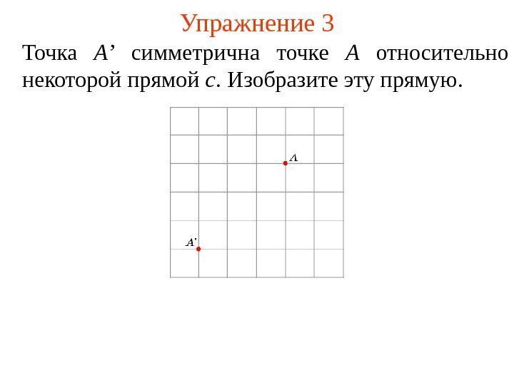 Упражнение 3 Точка A’  симметрична точке A  относительно некоторой прямой c. Изобразите