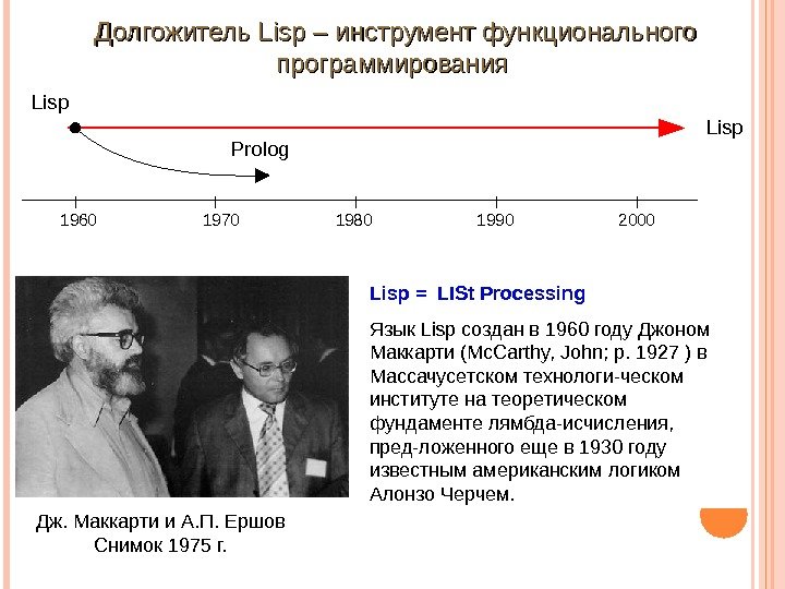 Lisp = LISt Processing Язык Lisp созданв 1960 году. Джоном Маккарти(Mc. Carthy, John; р.