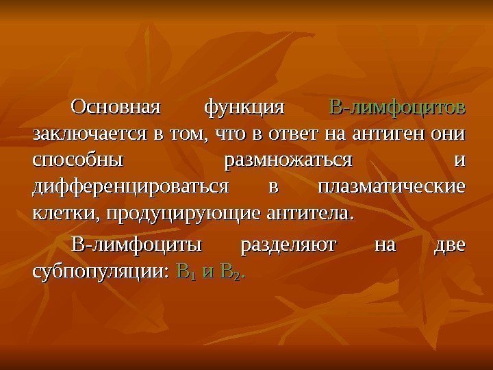 Основная функция В-лимфоцитов  заключается в том, что в ответ на антиген они способны