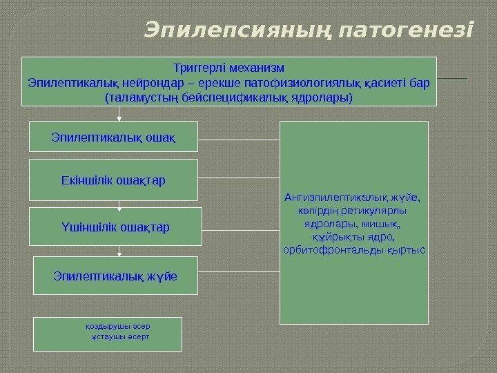 Эпилепсияның патогенезі Триггерлі механизм Эпилептикалы нейрондар – ерекше патофизиологиялы  асиеті барқ қ қ