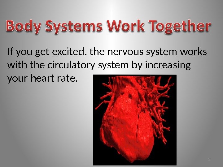 If you get excited, the nervous system works with the circulatory system by increasing