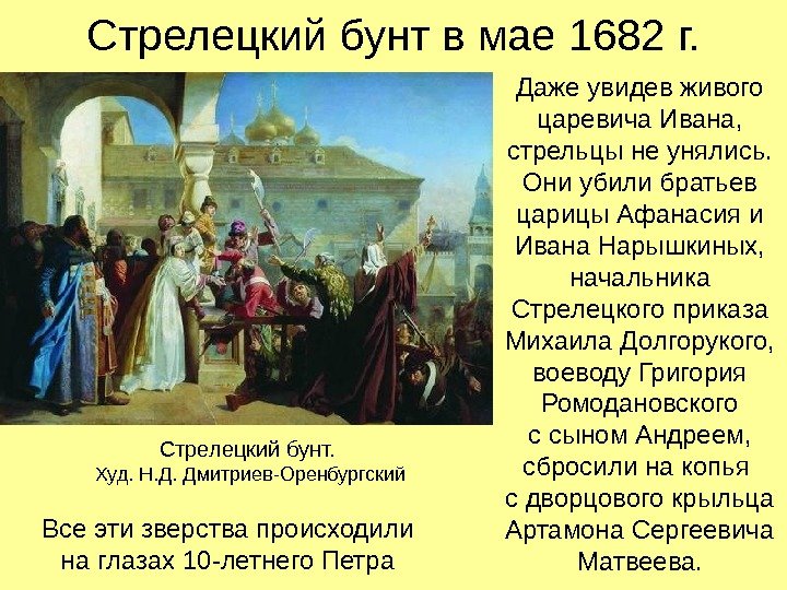   Стрелецкий бунт в мае 1682 г. Даже увидев живого царевича Ивана, стрельцы