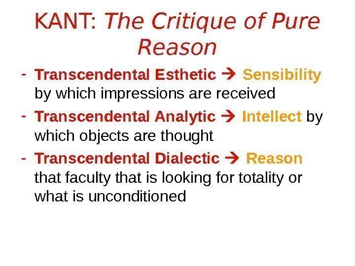 KANT:  The Critique of Pure Reason - Transcendental Esthetic Sensibility  by which