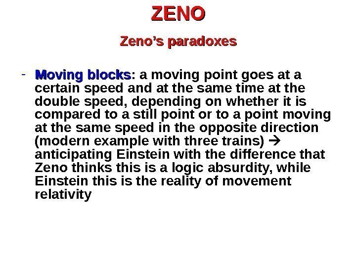 ZENO Zeno’s paradoxes - Moving blocks : a moving point goes at a certain