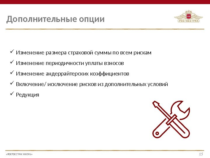  «РОСГОССТРАХ ЖИЗНЬ» 1515 Изменение размера страховой суммы по всем рискам Изменение периодичности уплаты