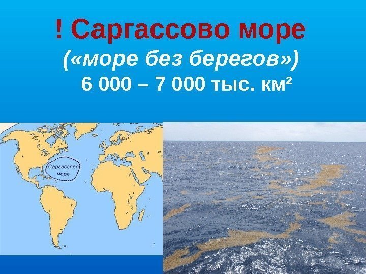 ! Саргассово море ( «море без берегов» )  6 000 – 7 000