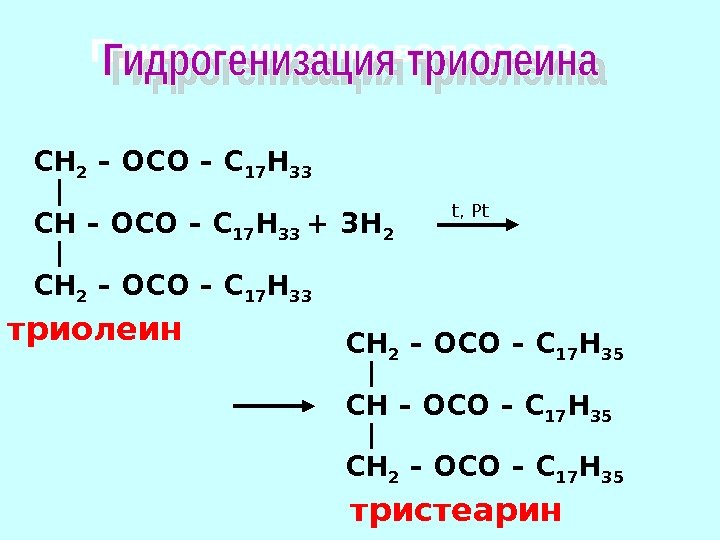 Присоединение водорода CH – OCO – С 17 H 33 + 3 H 2