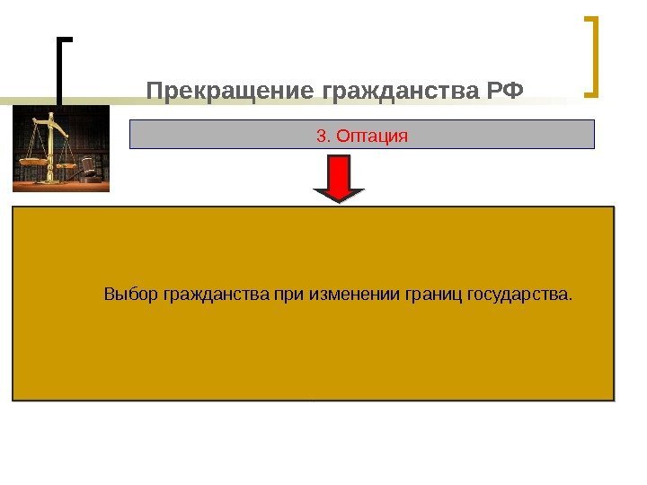 Прекращение гражданства РФ 3. Оптация Выбор гражданства при изменении границ государства. 3 B 