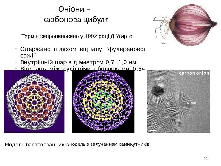 Оніони – карбонова цибуля 22 Термін запропановано у 1992 році Д. Угарте - Одержано