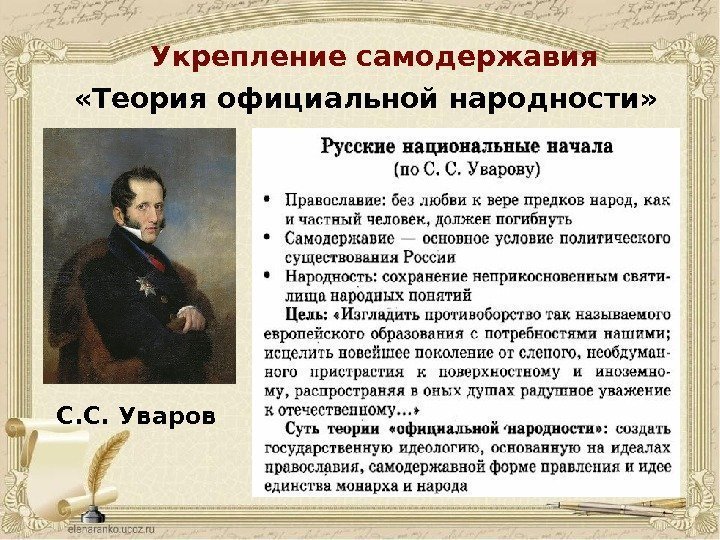 С. С. Уваров «Теория официальной народности»  Укрепление самодержавия 