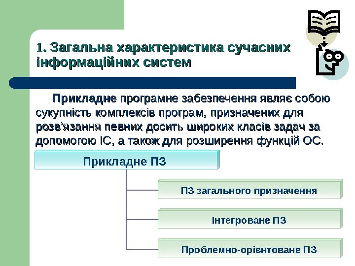 1. 1.  Загальна характеристика сучасних інформаційних систем  Прикладне програмне забезпечення являє собою