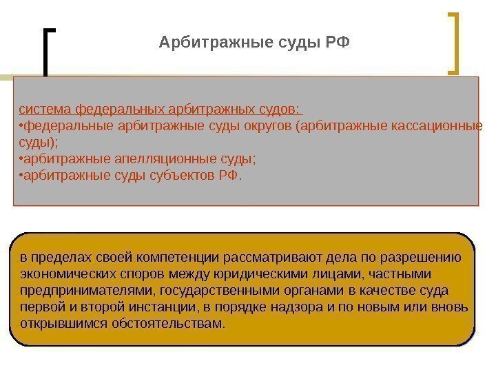 Арбитражные суды РФ в пределах своей компетенции рассматривают дела по разрешению экономических споров между