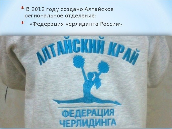 *  В 2012 году создано Алтайское  региональное отделение:    *