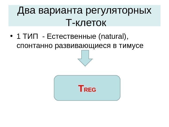Два варианта регуляторных Т-клеток • 1 ТИП - Естественные ( natural) ,  спонтанно