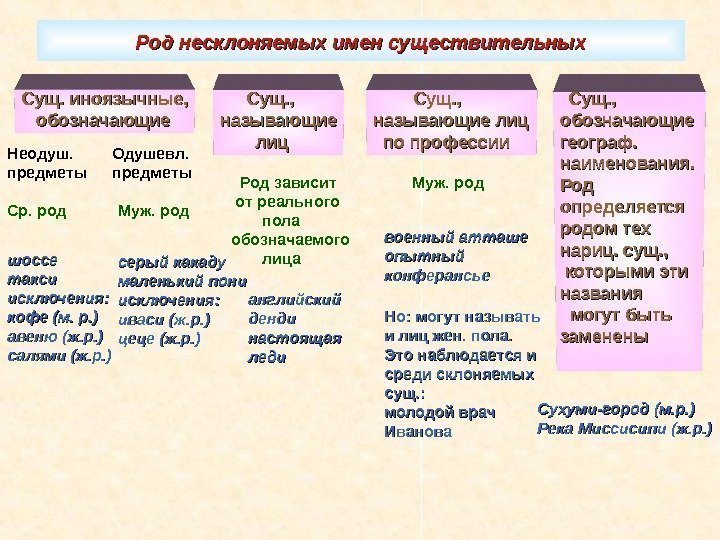 Род несклоняемых имен существительных Сущ. иноязычные,   обозначающие Неодуш.  предметы Ср. род