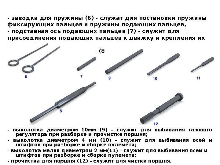 - заводки для пружины (6) - служат для постановки пружины фиксирующих пальцев и пружины