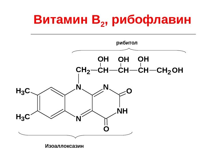 Витамин В 2 , рибофлавин. N N NH N CH 3 O O CH