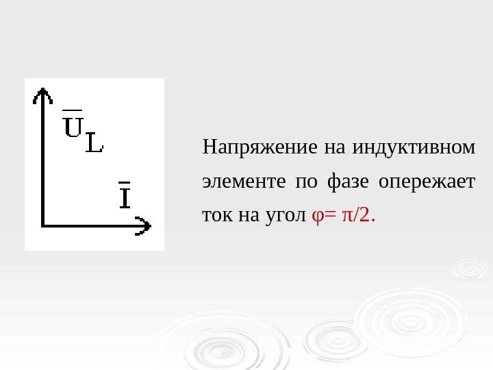 Напряжение на индуктивном элементе по фазе опережает ток на угол φ = π /2.