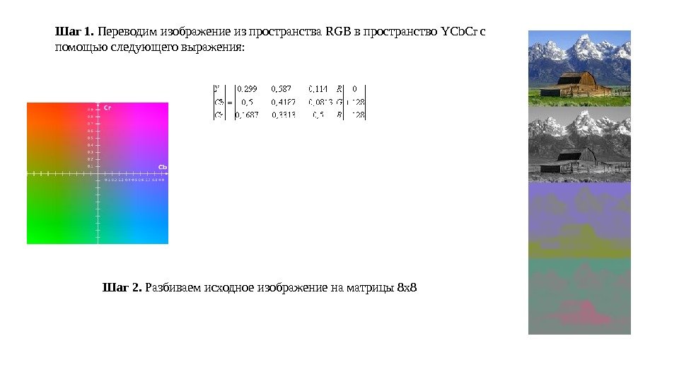 Шаг 1.  Переводим изображение из пространства RGB в пространство YCb. Cr с помощью
