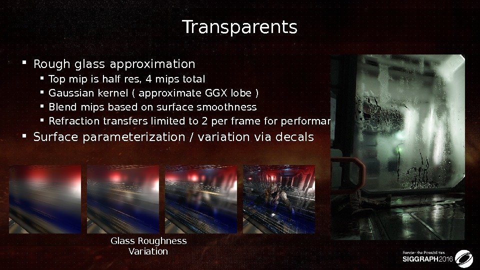 Transparents Rough glass approximation Top mip is half res, 4 mips total  Gaussian