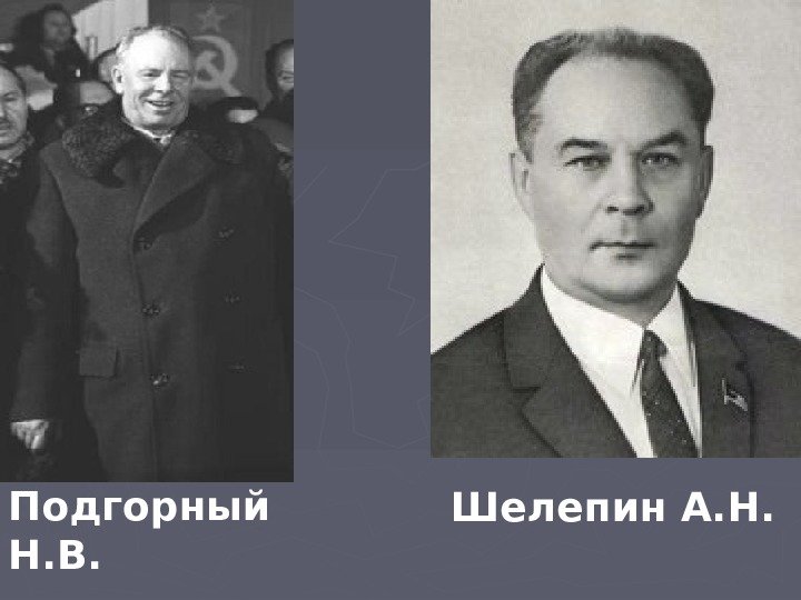   Подгорный Н. В. Шелепин А. Н. 