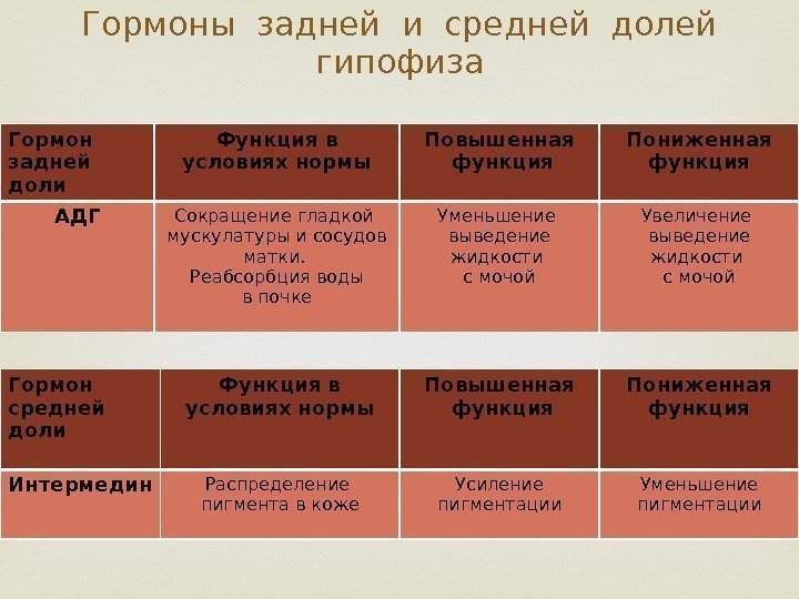 Гормоны задней доли гипофиза презентация