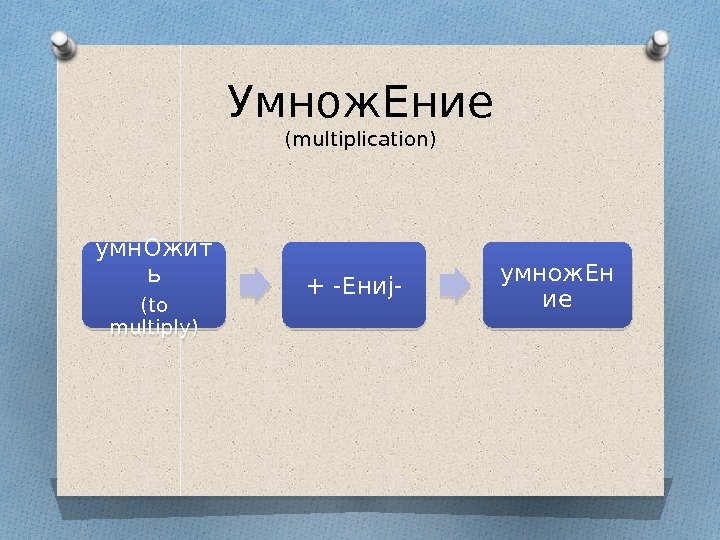 Умнож. Ение (multiplication) умн. Ожит ь (to multiply) + -Ениj- умнож. Ен ие 3