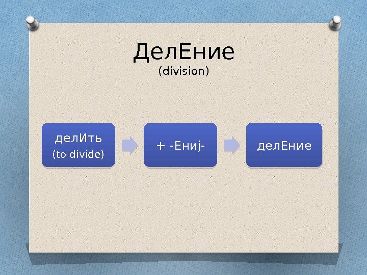 Дел. Ение (division) дел. Ить (to divide) + -Ениj- дел. Ение 0 E 1219