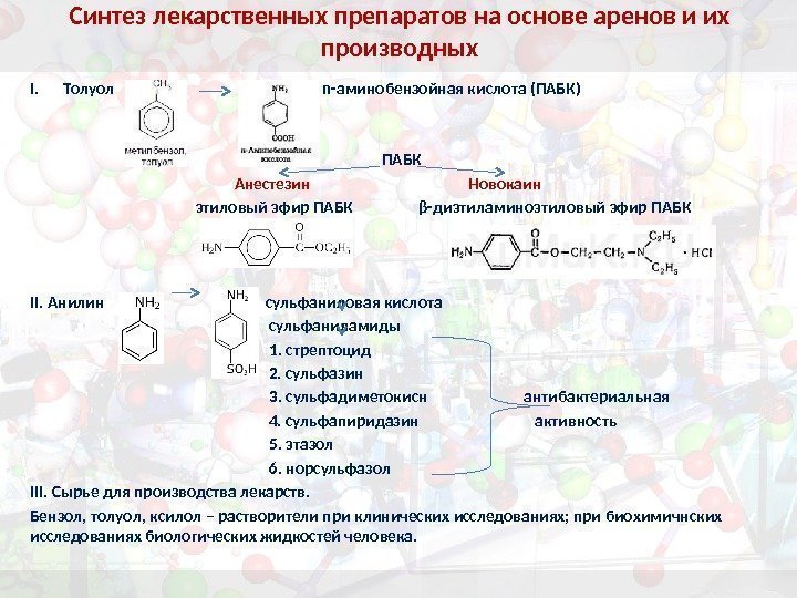 Синтез лекарственных препаратов на основе аренов и их производных I. Толуол   