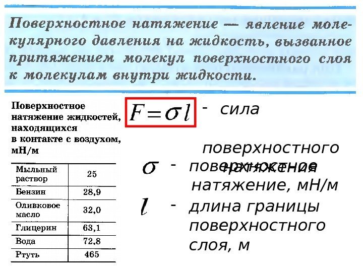 Сила поверхностного натяжения